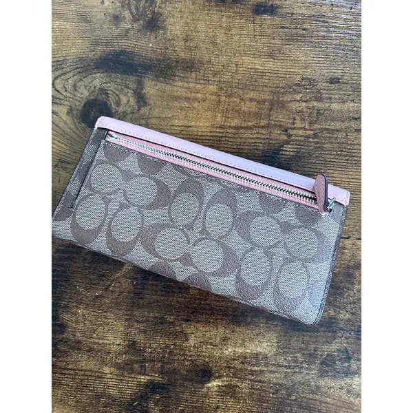 Coach Soft Wallet OS Pink Signature Canvas Leather Slim Envelope F57319 - Image 2