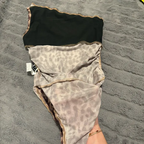 SheIn Leopard Print One Shoulder Bodysuit Mesh Stretch Ruched Medium - Image 5