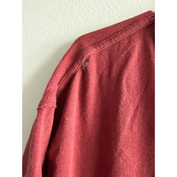 We The Free Free People Womens XS Distressed V-Neck T-Shirt Red Raw Hem Boxy Tee - Image 2