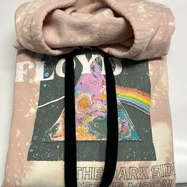 Pink Floyd Blush Pink Bleached Hoodie with Strings and Kangaroo Pocket- Large - Image 14