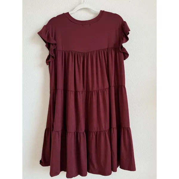 Entro Women’s‎ Tiered Merlot Babydoll Ruffle Short Sleeve Mini Dress Size Small - Image 12