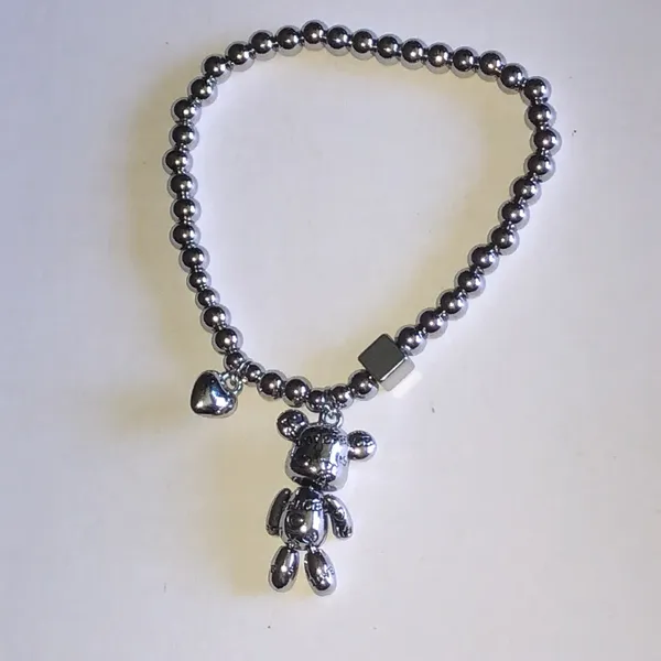 Silver Tone Bear Charm Beaded Boho Bracelet - Image 2