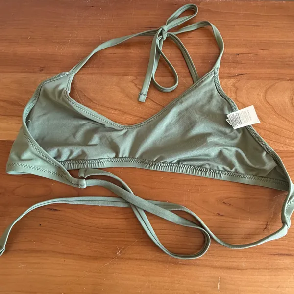 Aerie Real Good‎ Olive Green Pink Studded Scoop Neck Bikini Top Halter UPF 50 M - Image 3