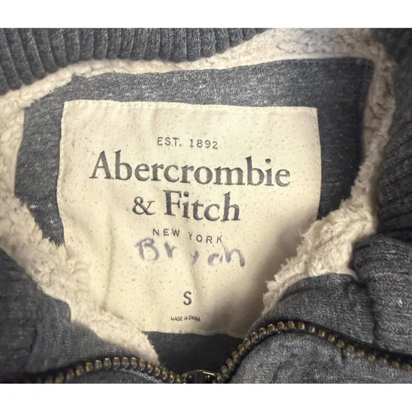 Abercrombie & Fitch Hoodie Womens Small Gray Sherpa Lined Full Zip New‎ York Y2K - Image 3