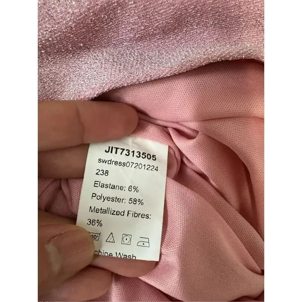 Pink Glitter Ruched Bodycon Mini Dress Spaghetti Strap Party Club Size S - Image 4