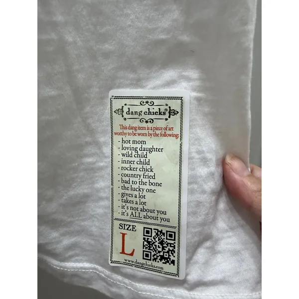 Dang Chicks Dang Blessed Chick White Slub Knit Heart Wings Graphic Tee Large NEW - Image 5