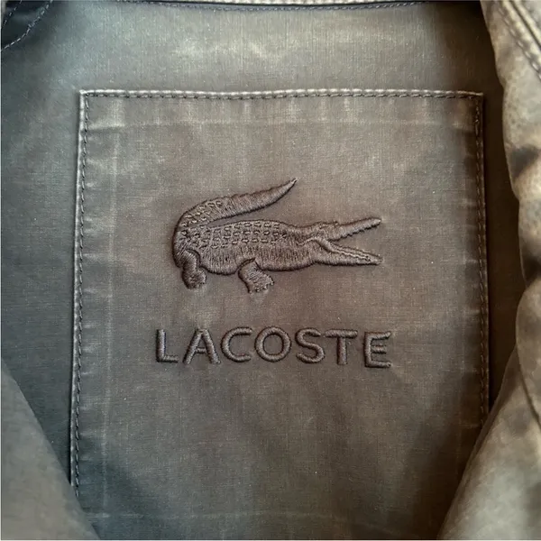 LACOSTE Navy Blue Cropped Waxed Canvas Trench Coat Utility Jacket Sz 40 - Image 6