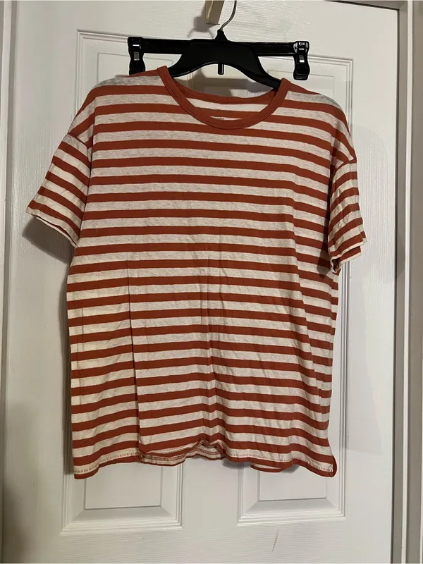 American Eagle Outfitters Short-Sleeve Striped Tee in Rust and Cream - Image 2