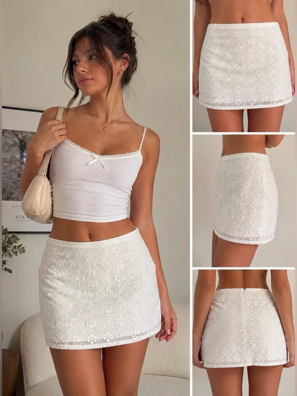 Urban Outfitters White Embroidered Mini Skirt Cottagecore Coquette‎ Size S - Image 2