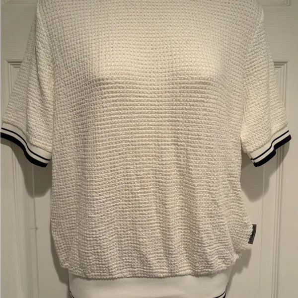 Foray Golf Textured Polo Sweater Top Large White Navy Coastal‎ Preppy Chic - Image 4