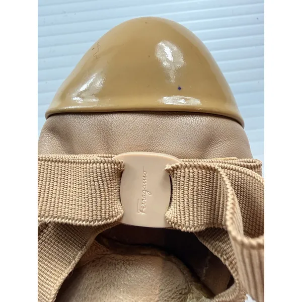 Salvatore Ferragamo Beige Leather Vara Bow Block Heel Pumps Made‎ in Italy sze 6 - Image 10