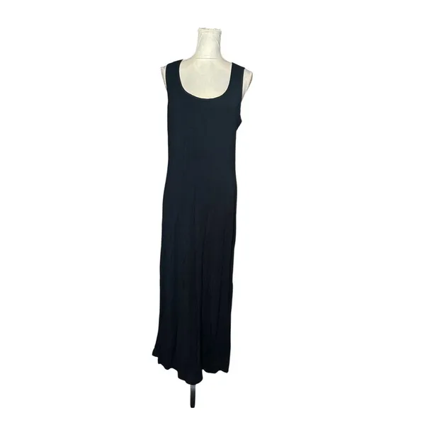 Versona Black Maxi Dress Large Sleeveless Scoop Neck Stretch Knit Size L - Image 2