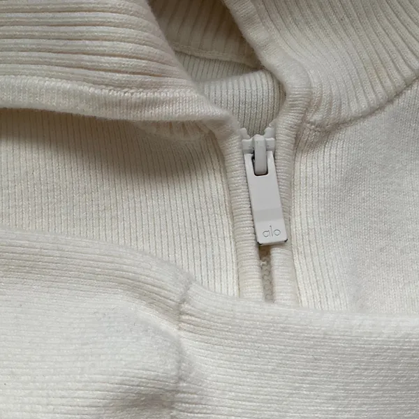 Alo Yoga Scholar Knit Cropped Full Zip Jacket Ivory XS - Image 3