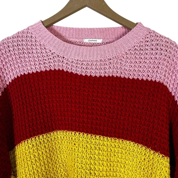 Cloudwalk Bell Sleeve Striped Knit Sweater Pink Red Yellow Boho Slouchy Size M - Image 4