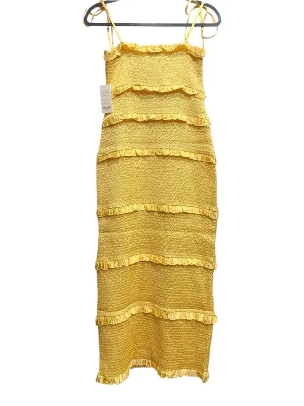 NWT Show Me‎ Your Mumu Stella Smocked MIDI Dress Yellow Luxe Satin Large - Image 4