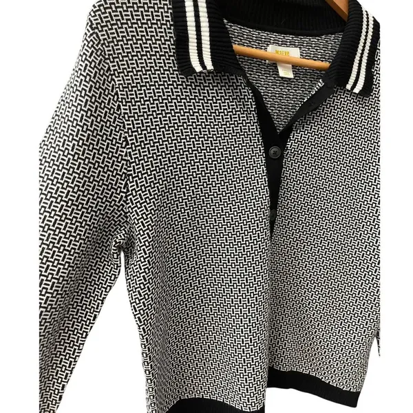 Anthropologie Maeve Preppy Black/White Cropped Plunging Polo Cardigan Size Small - Image 8