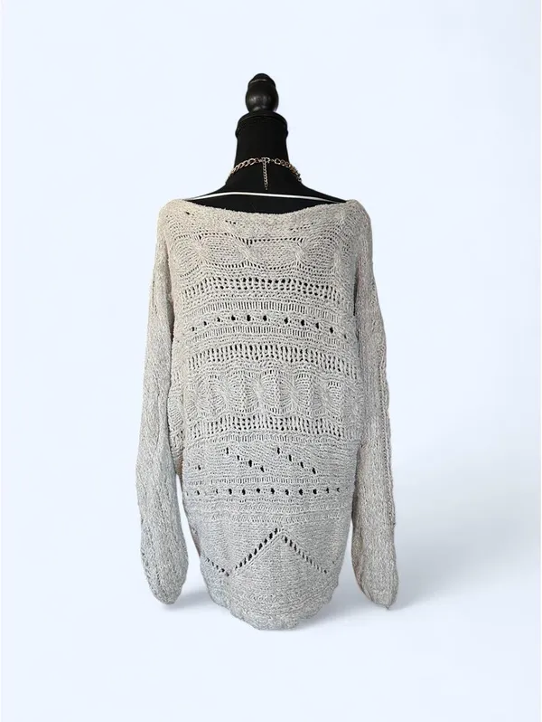 Free People Cotton Chunky Knit Oversized Open Knit Sweater size small 🤍 - Image 4