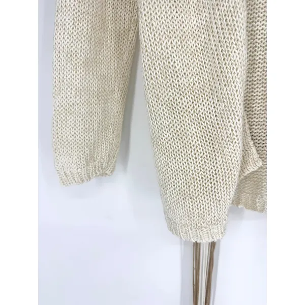 The Limited Cream Linen Metallic Open Front Cardigan Macrame‎ Fringe Belt XS - Image 3