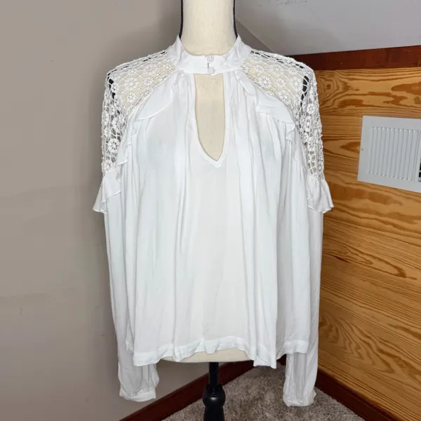 Free People Little Bit Of Love Lace Top White Small OB652064 Boho Crochet Ruffle - Image 2