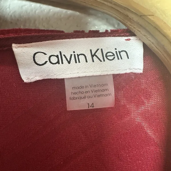 NEW Calvin Klein Red Burnout Velvet Midi Maxi Dress Womens 14 Faux Wrap Holiday‎ - Image 6