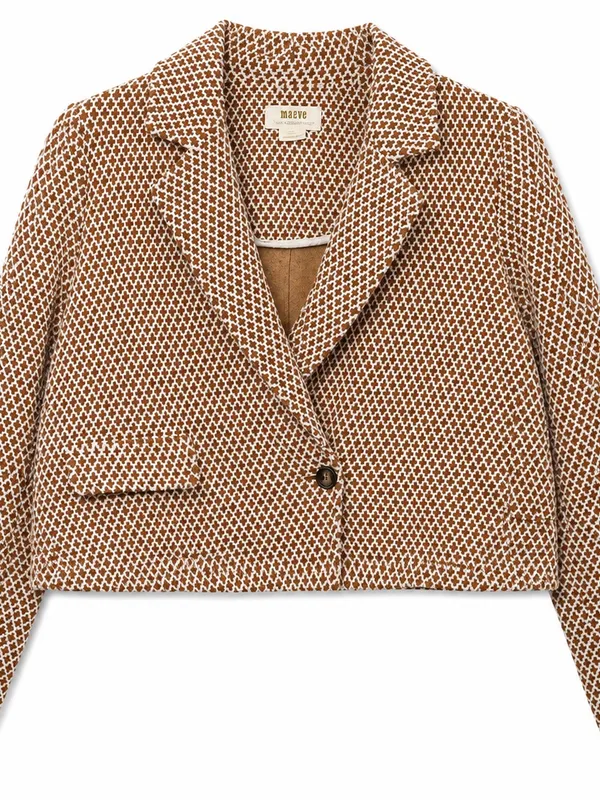 Maeve Anthropologie Blazer Womens Small Brown Geometric Knit Cropped - Image 3