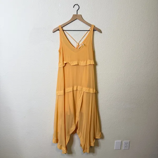 Anthropologie Tiered Sheer Overlay‎ Dress Orange Ruffle Shift Sleeveless Size XS - Image 6