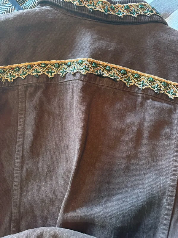 Vintage 90s Lauren Jeans Co Ralph Lauren Beaded Denim Jacket - Brown Embellished Trucker - Size L - Image 7