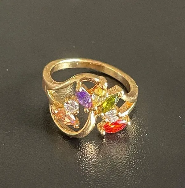 Multicolor stone 18k gold plated ring size 4.5 - Image 4