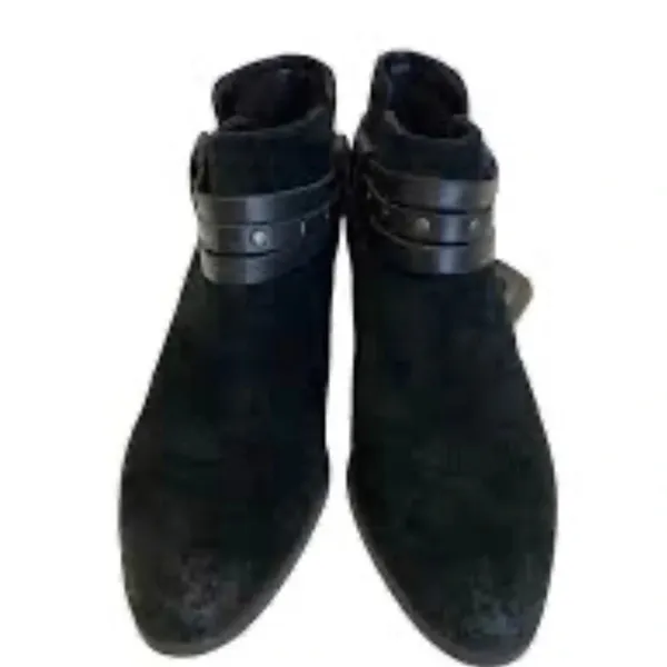 Clarks Black Suede Studded Leather Heel Booties Boho Western ankle boots - Image 2