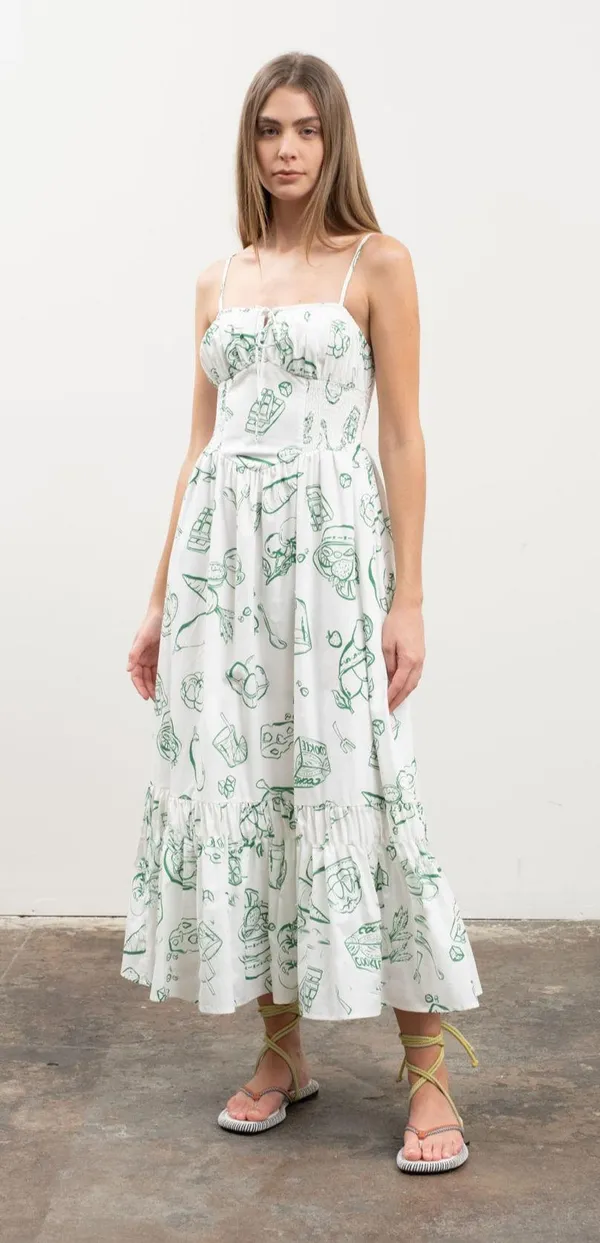 Fruit Printed Dress Green Size XS - Image 2