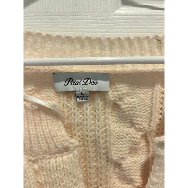 Petal Dew Womens‎ Cable Knit Split V-Neck Sweater Pale Peach Cream Size L Hygge - Image 5