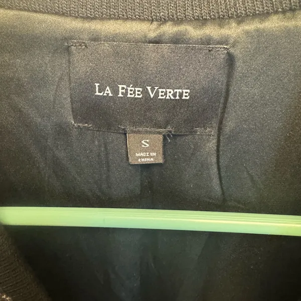 La‎ Fee Verte Black and Silver Bomber Jacket with Metallic Finish - Image 2
