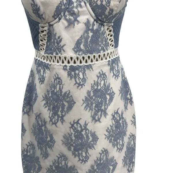 NBD Timantha Lace Bustier Mini Dress‎ Crochet Trim White Blue Size Small - Image 6