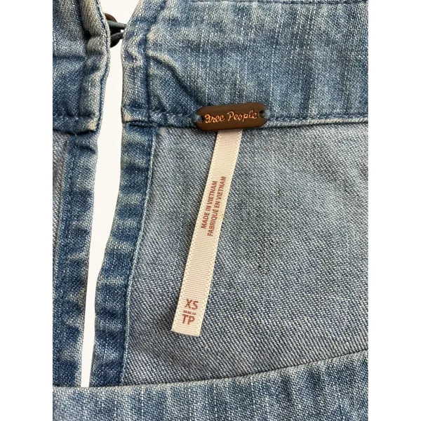 Free‎ People Denim Babydoll Mini Dress Blue Long Sleeve Pockets XS - Image 5