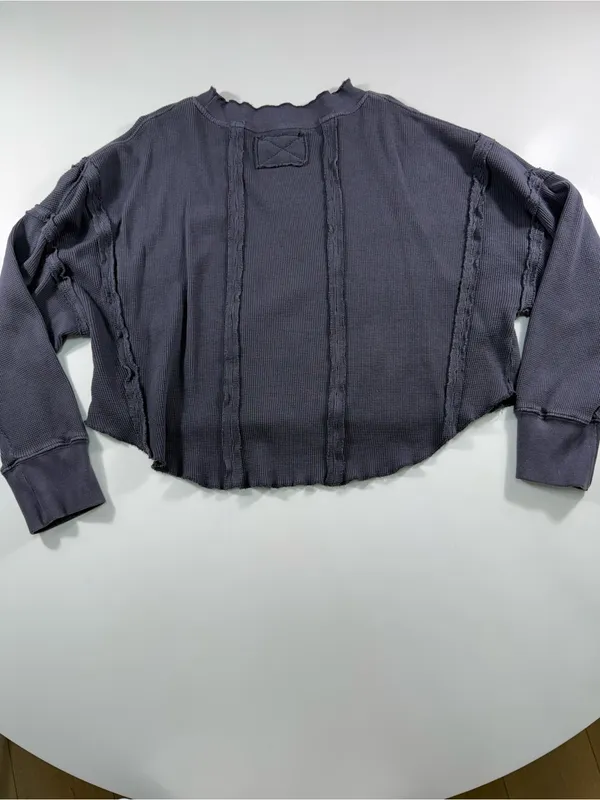 Free People Washed Deep Purple Cropped Long Sleeve Tee - Image 8
