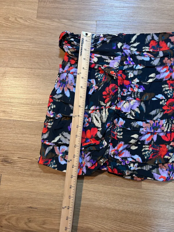 Zara XS Black Multicolor Floral Ruffle Knot Draped High-Waist Mini Skirt - Image 7