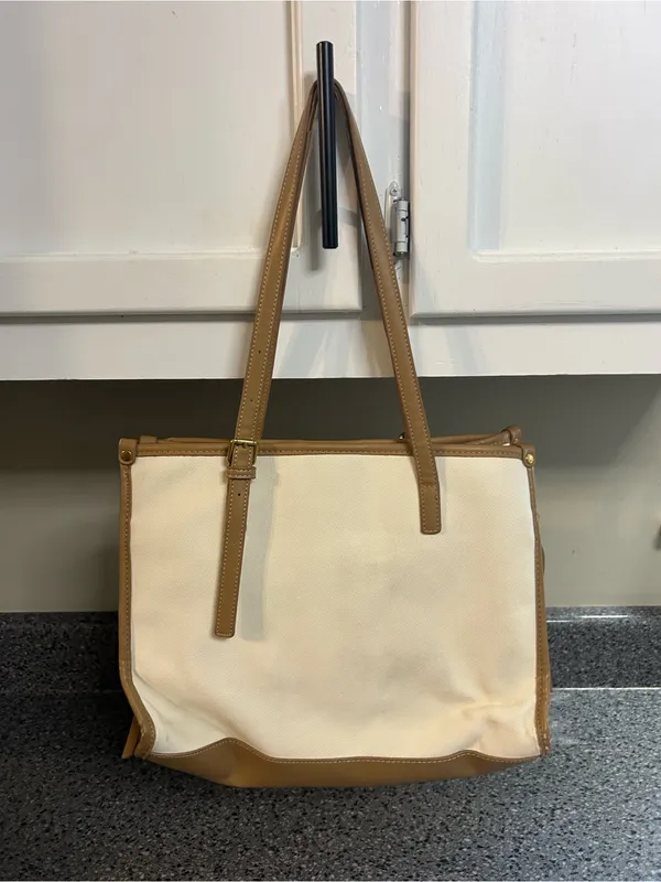 Mystique Boutique Cream and Tan Canvas Tote Bag - Image 4