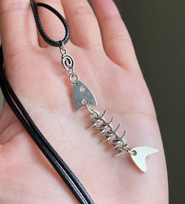 fish bone boho funky simple necklace🌀🐟💙 - Image 2