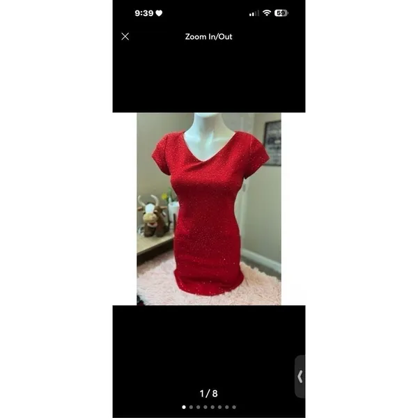 David Warren Petites Vintage Red Sequin V-Neck Cap Sleeve Sheath Dress Size 4P - Image 2