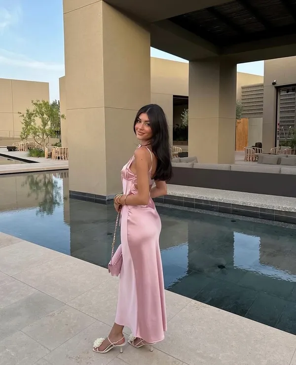 Zara dress maxi satin effect slip dusty pink tied wedding party evening - Image 2
