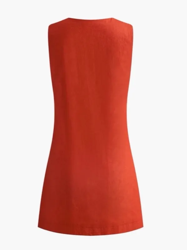 Commence Women's Orange V-Neck Sleeveless Linen Blend Mini Dress - Image 2