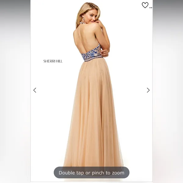 Sherri Hill 52475 Peach Halter Gown Dress Size 12 - Image 4