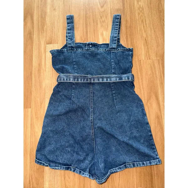 Yidula Denim Romper Belted Button Front Cuffed Shortalls Y2K Streetwear Size 11 - Image 6