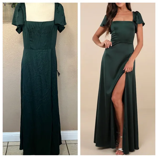 Lulus Ultimate Sweetness Emerald Green Satin Flutter Sleeve Maxi Dress - Image 2