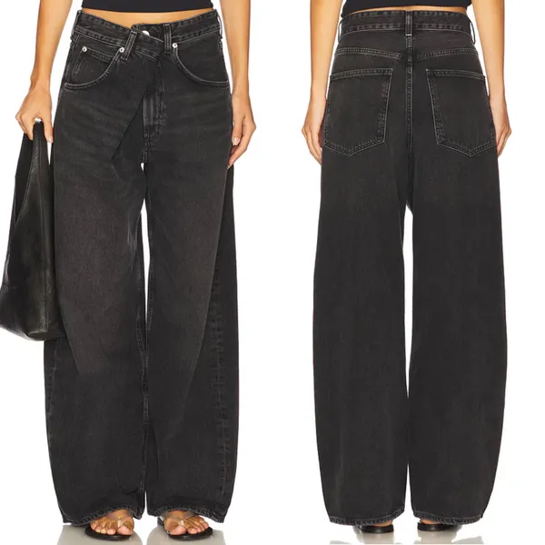 Agolde Vana Fold Wide Leg Denim Jeans Black Arcane Size 25 - Image 2