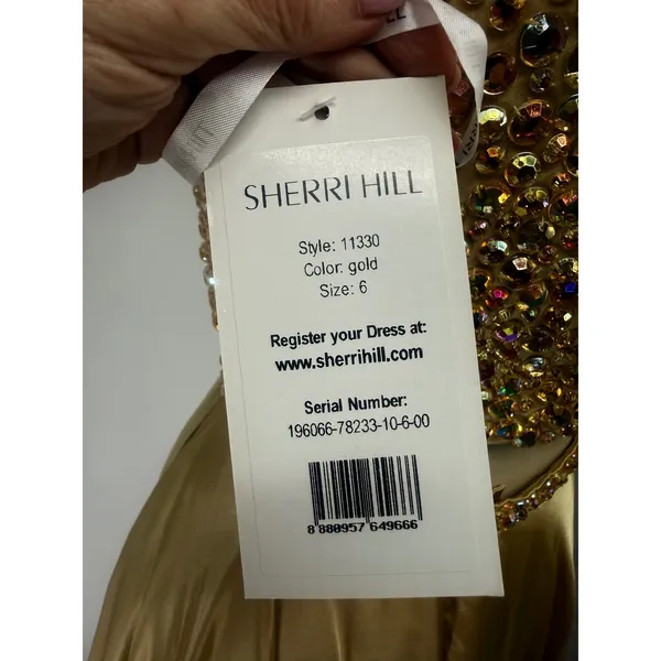 NWT Sherri Hill Gold Two Piece Halter High Slit Gown‎ Dress Size 6 Prom Formal - Image 5