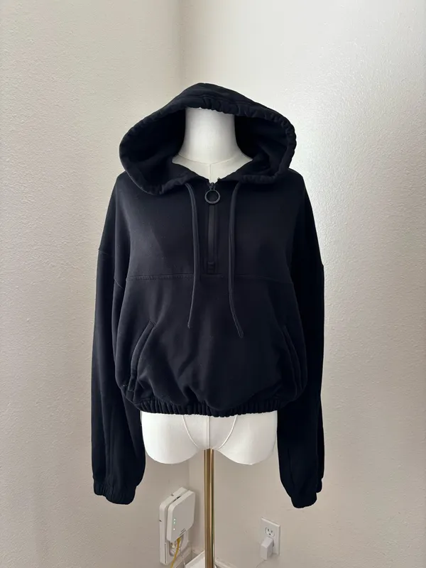 Alo Yoga Black Refresh Stadium Half Zip Hoodie (S) - Image 2
