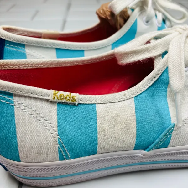 Keds X Kate Spade Cabana Stripe Platform Sneakers Women 7 White‎ Blue Nautical - Image 11