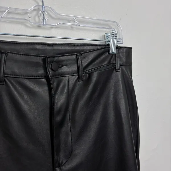 Old Navy Faux‎ Leather Wide Leg Pants Black High Waisted Going Out Edgy Size 10 - Image 5