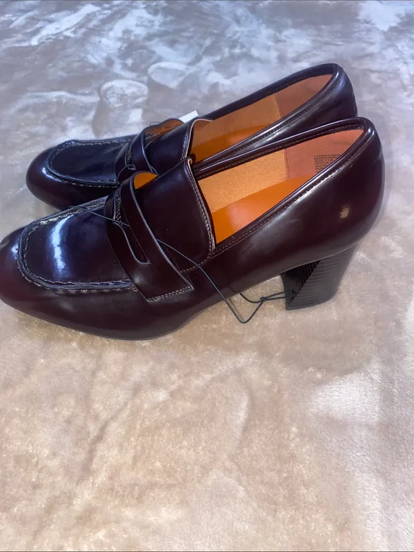 Lane Bryant Dark Brown Leather Penny Loafers with Block Heel - Image 3